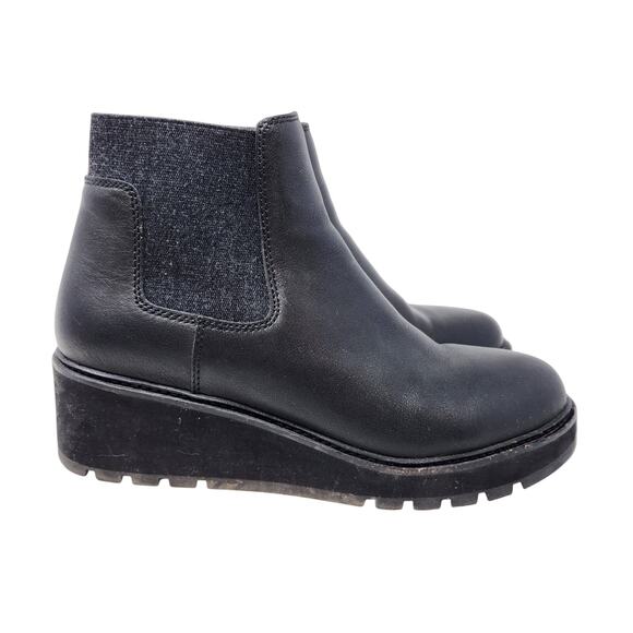 Eileen Fisher Shoes - Eileen Fisher Chelsea Platform Wedge Leather Ankle Bootie Pull On Black Size 10